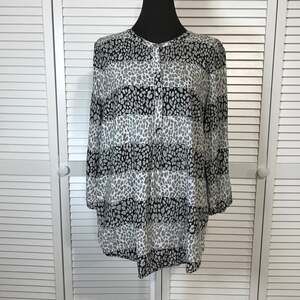 Liz Claiborne Studio Animal Print Tunic Blouse Large Black White Striped Rayon